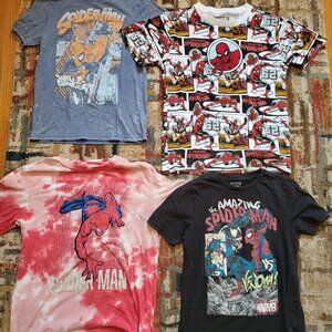 BOYS Marvel T-shirt Lot Of 4 MEDIUM Short Sleeve ALL SPIDER-MAN Nice Mix A2
